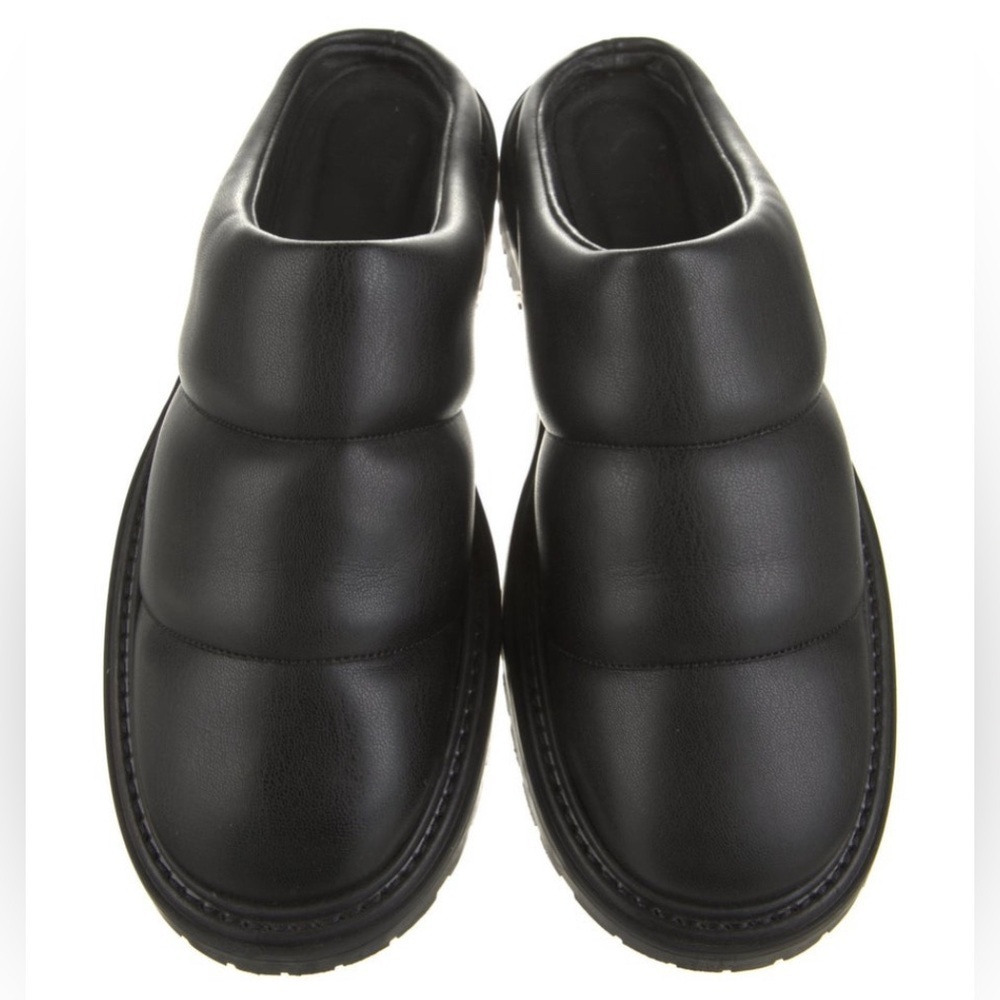 Staud black vegan leather lug soled mules
